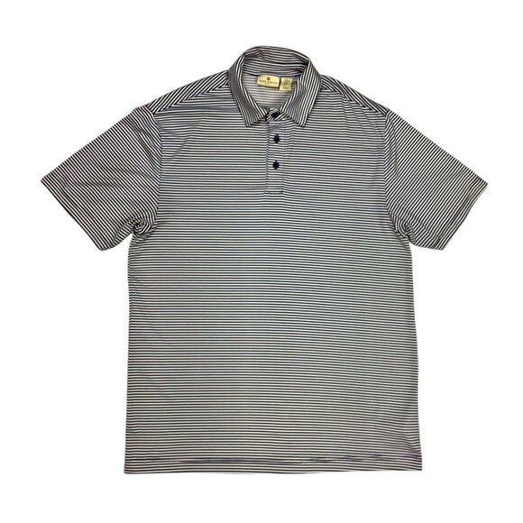 Rorie Whelan Golf Navy Blue Striped Performance Short Sleeve Polo - Picture 7 of 7